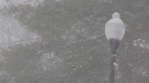 Snow Blizzard - Park Lamp Post Video stock 34301756