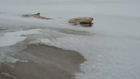 Snow blizzard on the seashore. Video stock 121081321