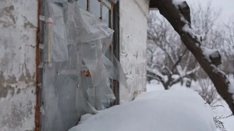 Snow blizzard winter snow landscape in an abandoned village Stock Footage 101174327
