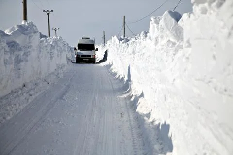 Snow-blocked road Stock Photos