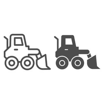 Snow blower line and solid icon. Ice scraper and loader vehicle, plow truck Stock Illustration