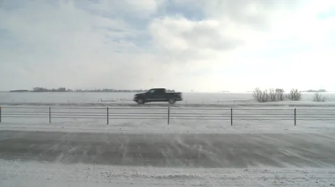 Snow Blowing Across Highway Stock Footage 35844080
