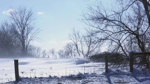 SNOW BLOWING ACROSS AN OPEN FIELD Stock Footage 104017978