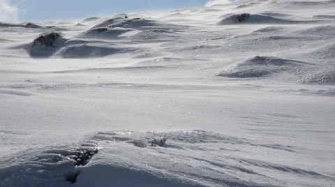 Snow blowing on mountain top Stock Footage 29518176