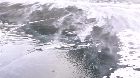 Snow blowing over thick ice 2 Stock Footage 240929599