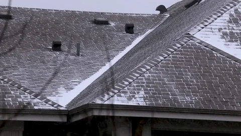 Snow blowing off rooftop during snow storm Stock Footage 102362006