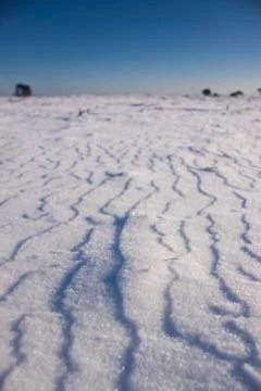 Snow is blown into rippled patterns Stock Photos
