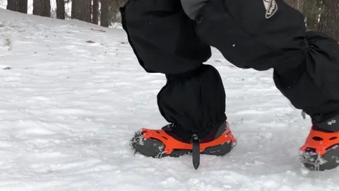 Snow Boot Chains Ice Hiking Climbing Walking Stock Footage 234206021