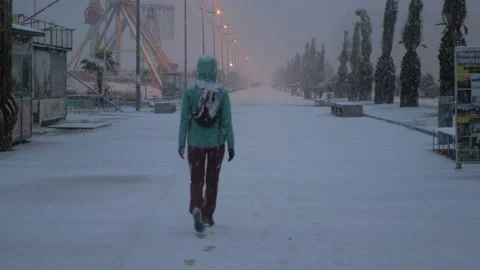 Snow on the boulevard in Batumi Stock Footage 227555150