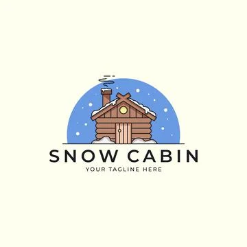Snow cabin in winter logo vector illustration design, House Icon Flat Cartoon Stock Illustration