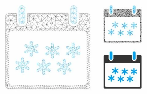 Snow Calendar Day Vector Mesh 2D Model and Triangle Mosaic Icon Stock Illustration