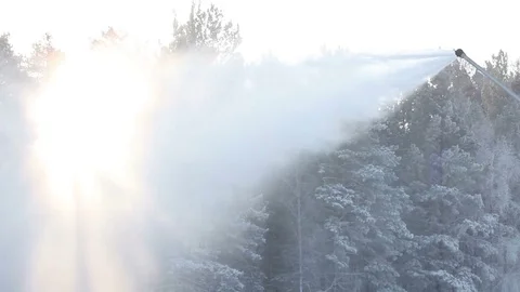 Snow cannon during the work. Snow gun. 스톡 동영상 70953312