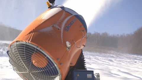 The snow cannon makes artificial snow on the slope of the mountain ski resort 스톡 동영상 97797457
