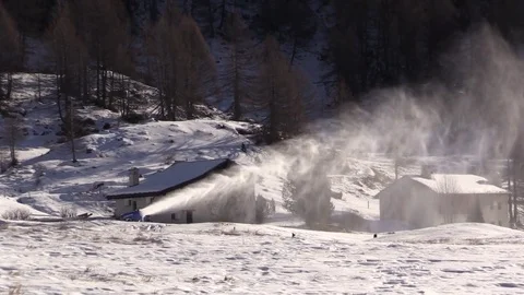 Snow Cannon Making Artificial Snow Stock Footage 83756154