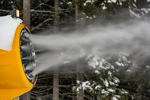 Snow cannon at work. 스톡 사진