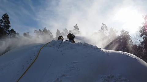 Snow cannons spraying artificial snow Stock Footage 125606834