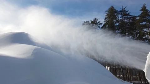 Snow cannons spraying artificial snow Stock Footage 125607275