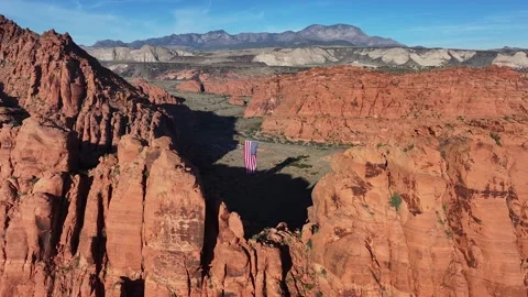 Snow Canyon State Park with largest American Flag Stock Footage 255804856