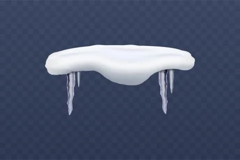 Snow cap or snowdrift with icicles vector illustrations isolated on transparent. Illustrazione stock