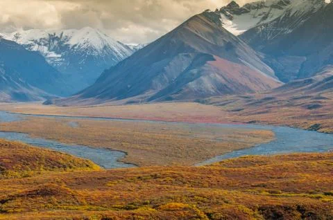 Snow capped Alaskan mountain range Stock Photos