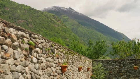 Snow Capped Alpine Peak Above Tirano Mountain Slopes Stock Footage 330896040