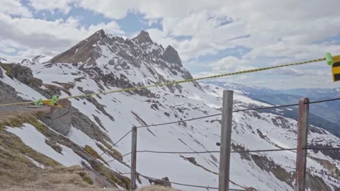 Snow-capped Alpine peaks seen from a moving cable car, Switzerland Video stock 310033953