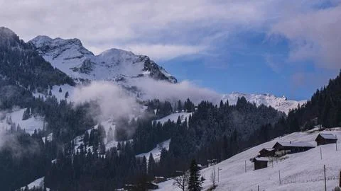 Snow-Capped Alpine Valley Stock Photos