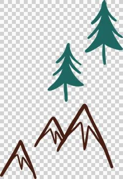 Snow-capped angular mountains and pine trees are floating on transparent Illustrazione stock