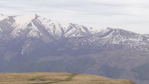 Snow-capped Caucasus mountain range in Gudauri  Stock Footage 340964003