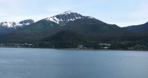 Snow capped Mount Bradley on Douglas Island, Juneau, Alaska. Stock Footage 306768650