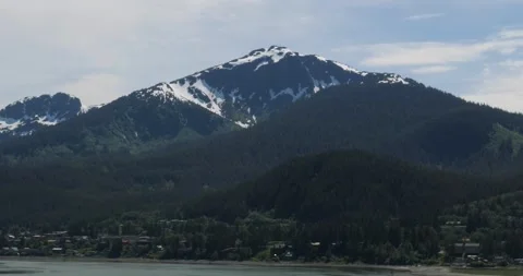 Snow capped Mount Bradley on Douglas Island, Juneau, Alaska. Stock Footage 306823127