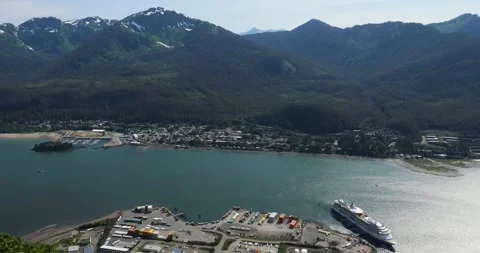 Snow-capped Mount Bradley on Douglas Island and Gastineau Channel, Juneau Stock Footage 334615422