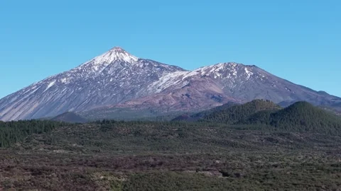 Snow-Capped Mount Teide Under Clear Blue Sky in Tenerife Stock Footage 346500605