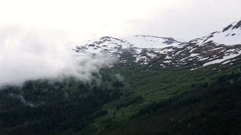 Snow Capped Mountain and Forest with Bright Mists in Alaska. Stock Footage 50761807