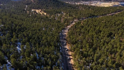 Snow Capped Mountain Forest Highway Road Car Drone Shot 4K Stock Footage 119835488