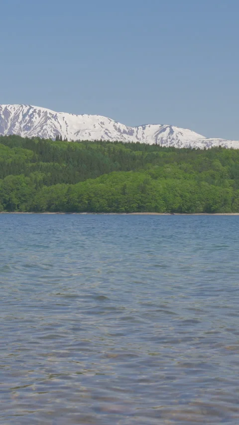Snow Capped Mountain Over Calm Lake Vertical Video Vidéo 346062855