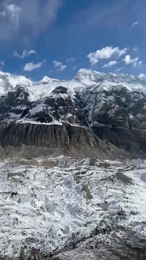 Snow Capped Mountain Peaks, Alpine Glacier Valley, Himalayan Landscape, Sce.. Stock-Footage 337448921