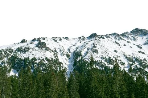 Snow-capped mountain peaks isolated on white background. Stock Photos