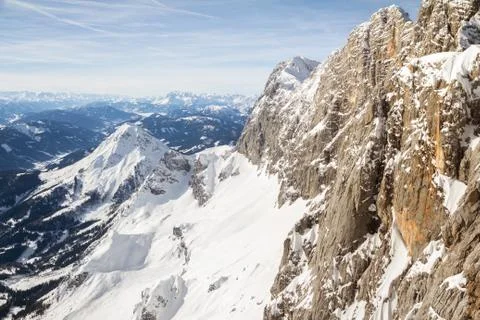 Snow capped mountain range Stock Photos