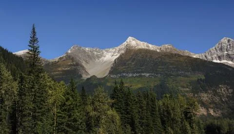 Snow Capped Mountain Range In Summer Stock Photos