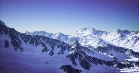 Snow capped mountain range under clear sky during daylight hours Stock Illustration