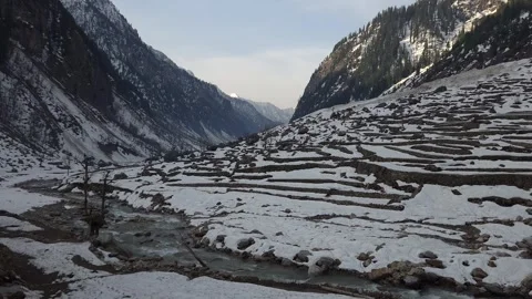 Snow-Capped Mountains and Flowing Stream – Kashmir Stock Footage 307702617
