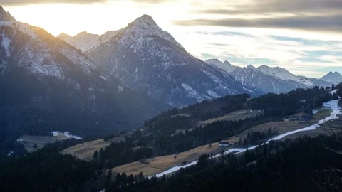 Snow-Capped Mountains and Valley Landscape Stock Footage 303866700