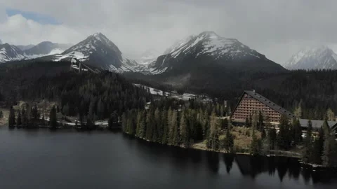 Snow-capped mountains drone view Stock Footage 140337288