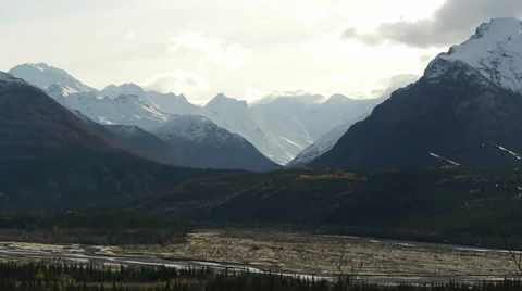 Snow-Capped Mountains, Fall Trees Foreground Stock Footage 38088897