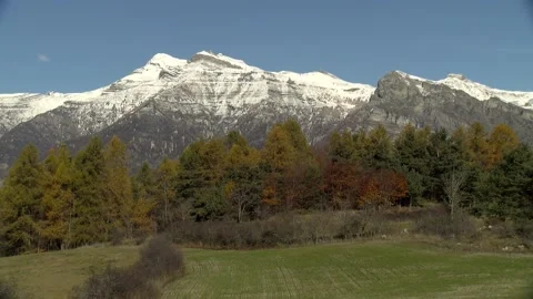 Snow-capped mountains in late autumn, in the Champsaur valley Stock Footage