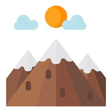 Snow-capped mountains under sun with clouds, illustrating outdoor adventure Illustrazione stock