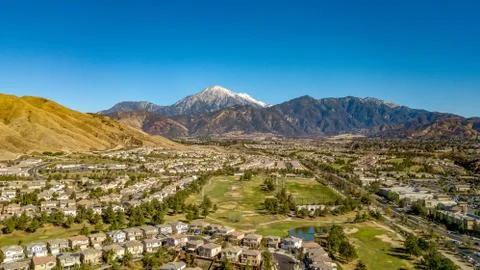 Snow Capped Panoramic View Of Mount San Gorgonio From Yucaipa, California Stock Photos