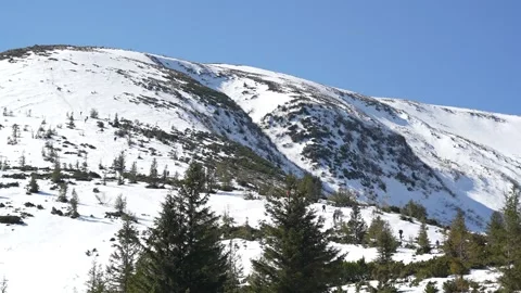 Snow-capped peak of the old Carpathian mountains. Stock Footage 314094391