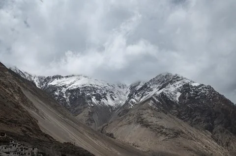 Snow-Capped Peaks over Diskit Valley, Ladakh Stock Photos